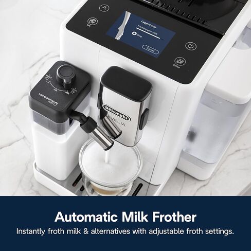 De'Longhi Rivelia Automatic Espresso Machine with Grinder & Milk Frother – All-in-One Coffee Maker, Hot & Iced Latte, Cappuccino, Bean Switch System, Burr Grinder, Compact Italian Design, White in Saudi Arabia