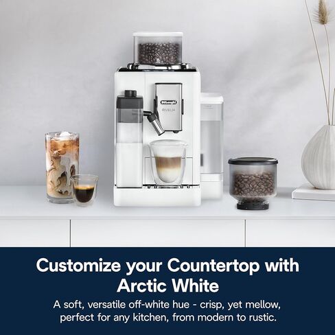 De'Longhi Rivelia Automatic Espresso Machine with Grinder & Milk Frother – All-in-One Coffee Maker, Hot & Iced Latte, Cappuccino, Bean Switch System, Burr Grinder, Compact Italian Design, White in Saudi Arabia