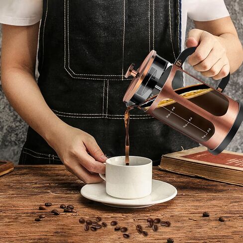 French Press Coffee Maker (34oz 1Quart 5-6Cup) Coffee Press, with 4 Filters System, Heat Resistant Thickness Borosilicate Glass, Cold Brew Coffee Tea Pot Gifts (Copper) in Saudi Arabia