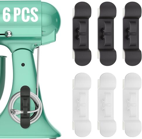 6PCS Cord Organizer for Appliances, Upgraded Kitchen Appliance Cord Wrap, Cord Holder Stick on Pressure Cooker, Coffee Maker, Air Fryer and Blender(3 Black + 3 White) in Kuwait