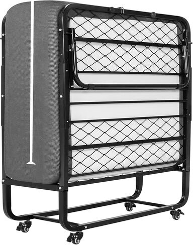 DICTAC Folding Bed with Mattress 75 x 38 Twin Size Bed Frame Portable Foldable Guest Beds for Adults Rollaway Bed with Wheels Fold up Beds for Easy Storage and Move- 5'' Luxurious Memory Foam Mattress in Saudi Arabia