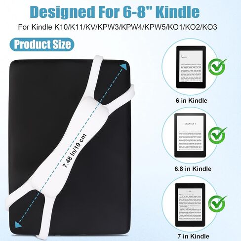 2 Pack Silicone Hand Straps for Kindle and Tablets, Secure Lightweight Finger Grip Holder for 4.7-8" Kindle Paperwhite/iPad/Samsung/Kobo/Oasis/Fire/Sony/Lenovo E-Readers (White+Grey) in Saudi Arabia