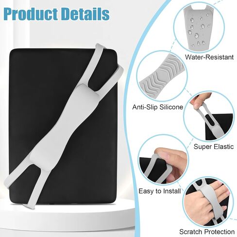 2 Pack Silicone Hand Straps for Kindle and Tablets, Secure Lightweight Finger Grip Holder for 4.7-8" Kindle Paperwhite/iPad/Samsung/Kobo/Oasis/Fire/Sony/Lenovo E-Readers (White+Grey) in Saudi Arabia