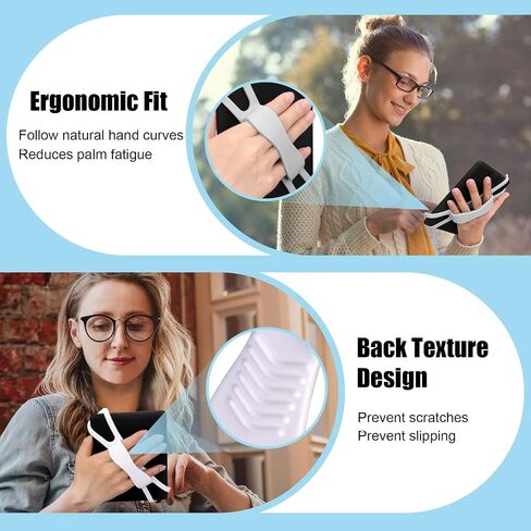 2 Pack Silicone Hand Straps for Kindle and Tablets, Secure Lightweight Finger Grip Holder for 4.7-8" Kindle Paperwhite/iPad/Samsung/Kobo/Oasis/Fire/Sony/Lenovo E-Readers (White+Grey) in Saudi Arabia