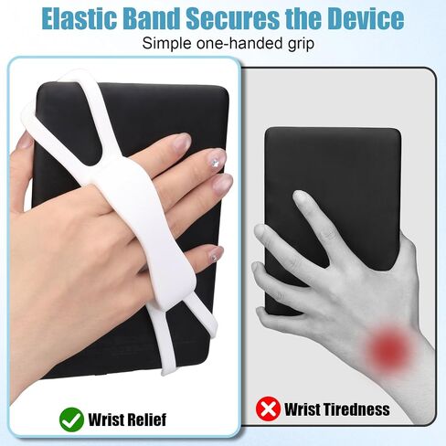 2 Pack Silicone Hand Straps for Kindle and Tablets, Secure Lightweight Finger Grip Holder for 4.7-8" Kindle Paperwhite/iPad/Samsung/Kobo/Oasis/Fire/Sony/Lenovo E-Readers (White+Grey) in Saudi Arabia