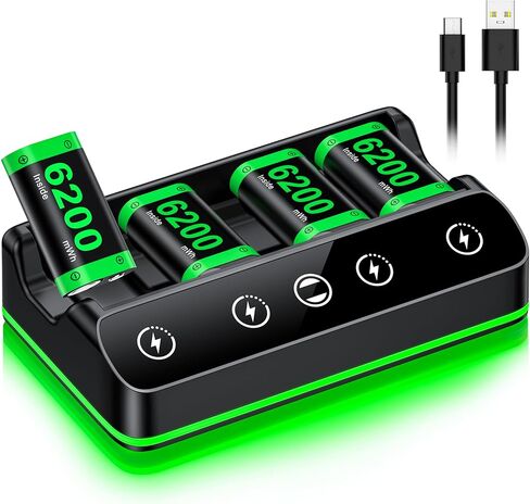 Rechargeable Battery Packs with Charger for Xbox One Controller, Charging Station Dock with 2 x 6200mWh Batteries Pack, Xbox One Charging Accessories Kit for Xbox Series X|S/One S|X/One Elite in Kuwait