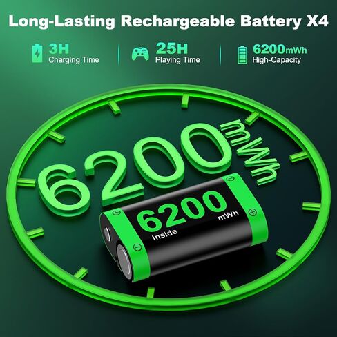 Rechargeable Battery Packs with Charger for Xbox One Controller, Charging Station Dock with 2 x 6200mWh Batteries Pack, Xbox One Charging Accessories Kit for Xbox Series X|S/One S|X/One Elite in Kuwait