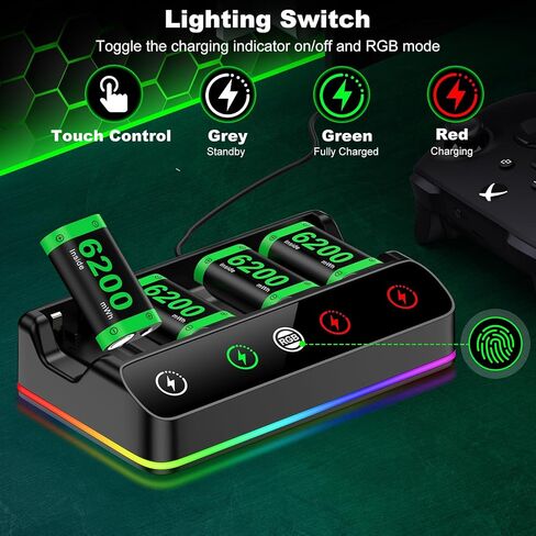 Rechargeable Battery Packs with Charger for Xbox One Controller, Charging Station Dock with 2 x 6200mWh Batteries Pack, Xbox One Charging Accessories Kit for Xbox Series X|S/One S|X/One Elite in Kuwait