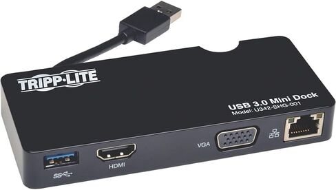 محطة إرساء كمبيوتر محمول مزدوجة الرأس من TRIPP LITE USB 3.0 SuperSpeed ​​- فيديو HDMI وDVI وصوت ومنافذ محور USB وإيثرنت (U342-DHG-402)، أسود in Kuwait