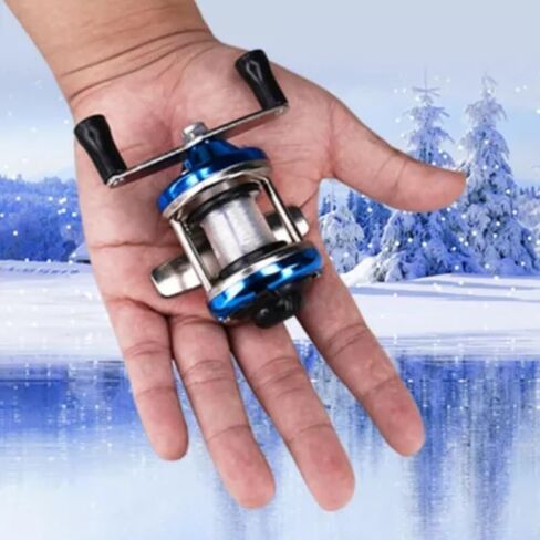 2PCS Portable Mini Fishing Reel Aluminum Spool Metal Small Spinning Reel Winter Ice with Fishing line in Kuwait