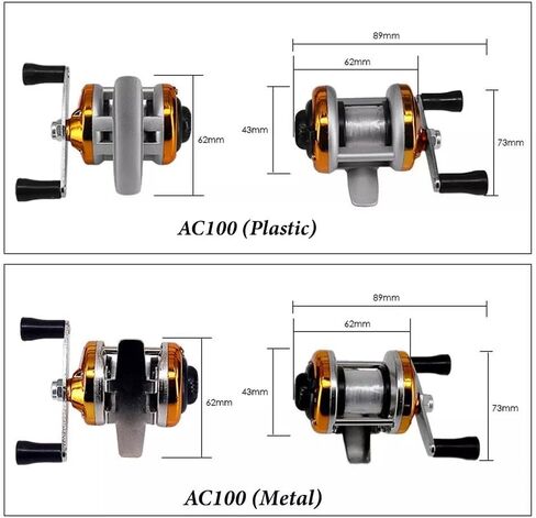 2PCS Portable Mini Fishing Reel Aluminum Spool Metal Small Spinning Reel Winter Ice with Fishing line in Kuwait