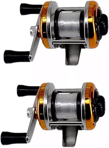 2PCS Portable Mini Fishing Reel Aluminum Spool Metal Small Spinning Reel Winter Ice with Fishing line in Kuwait