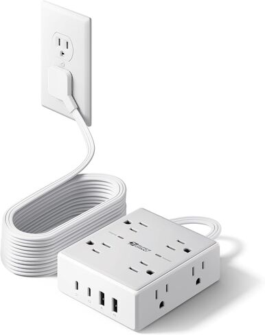 SUPERDANNY Extension Cord,Flat Plug Surge Protector Power Strip,10Ft | 8 AC & 4 USB Ports (2 USB C),Surge Protector with 1050J,Desk Charging Station for Home Office,College Dorm Room Essentials in Saudi Arabia