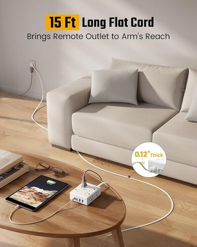 SUPERDANNY Extension Cord,Flat Plug Surge Protector Power Strip,10Ft | 8 AC & 4 USB Ports (2 USB C),Surge Protector with 1050J,Desk Charging Station for Home Office,College Dorm Room Essentials in Saudi Arabia