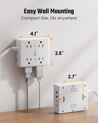SUPERDANNY Extension Cord,Flat Plug Surge Protector Power Strip,10Ft | 8 AC & 4 USB Ports (2 USB C),Surge Protector with 1050J,Desk Charging Station for Home Office,College Dorm Room Essentials in Saudi Arabia