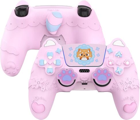 PlayVital for PS5 Controller Skin Cover - Cute Spring Lesser Panda Silicone Case for PS5 Controller with Thumbstick Caps & Sticker - Full Protection, Charging Dock Compatible - Cotton Candy Pink in Kuwait