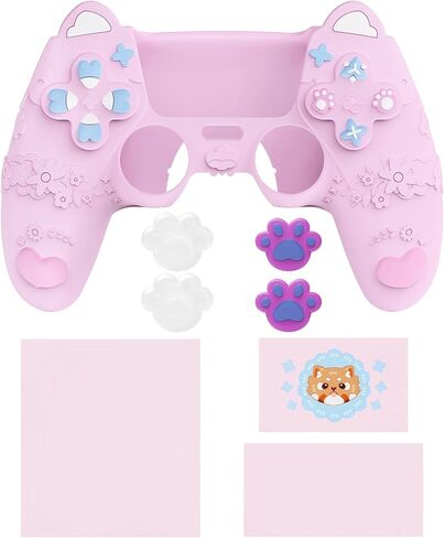 PlayVital for PS5 Controller Skin Cover - Cute Spring Lesser Panda Silicone Case for PS5 Controller with Thumbstick Caps & Sticker - Full Protection, Charging Dock Compatible - Cotton Candy Pink in Kuwait