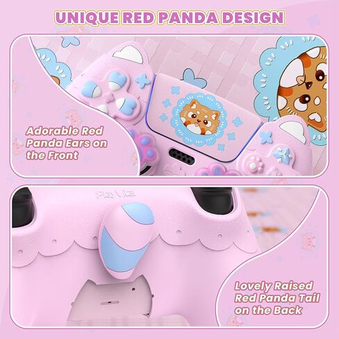 PlayVital for PS5 Controller Skin Cover - Cute Spring Lesser Panda Silicone Case for PS5 Controller with Thumbstick Caps & Sticker - Full Protection, Charging Dock Compatible - Cotton Candy Pink in Kuwait