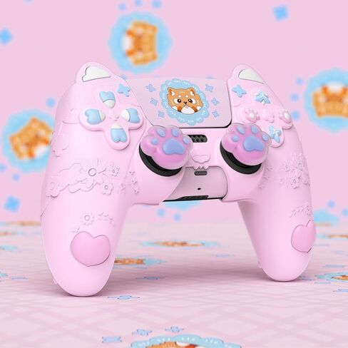 PlayVital for PS5 Controller Skin Cover - Cute Spring Lesser Panda Silicone Case for PS5 Controller with Thumbstick Caps & Sticker - Full Protection, Charging Dock Compatible - Cotton Candy Pink in Kuwait
