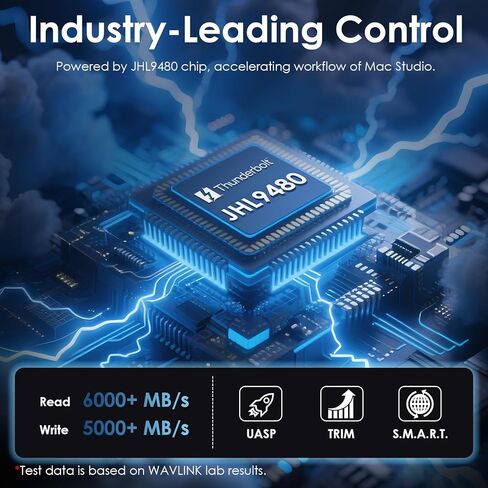 Wavlink 4tb Thunerbolt 5 M.2 NVME SSD SPRAW ، محرك SSD خارجي فائقة 80 جيجابت في الثانية مع مروحة تبريد وطبقة حرارية من الألومنيوم ، معتمد من Thunderbolt in Kuwait
