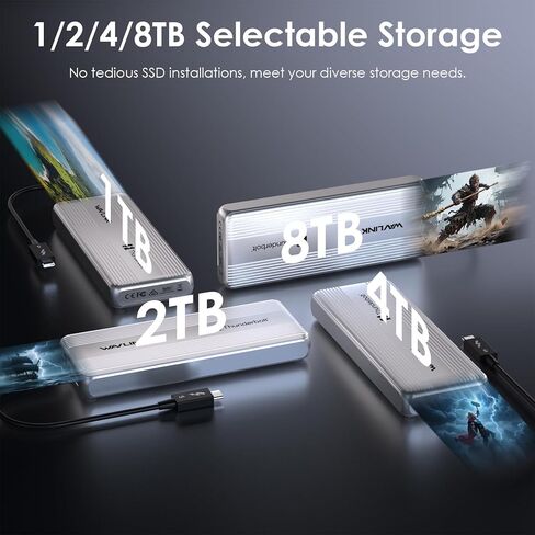 Wavlink 4tb Thunerbolt 5 M.2 NVME SSD SPRAW ، محرك SSD خارجي فائقة 80 جيجابت في الثانية مع مروحة تبريد وطبقة حرارية من الألومنيوم ، معتمد من Thunderbolt in Kuwait