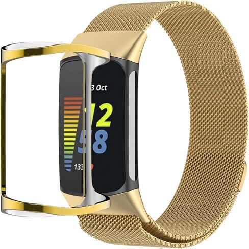 Bands with Case Compatible for Fitbit Charge 6/5, Metal Adjustable Braided Strap with Magnetic Clasp, Stainless Steel Mesh Loop TPU Bumper Cover for Men Women in Kuwait