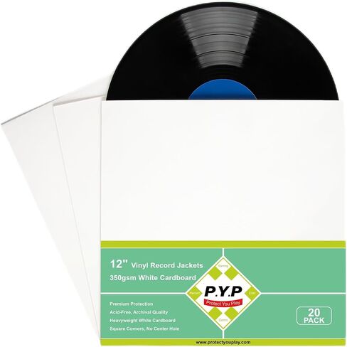 20ct 12-Inch LP Vinyl Record Jackets - 350gsm White Cardboard Covers, Blank Album for Outer Sleeves, No Center Hole, for CD Collection in Kuwait