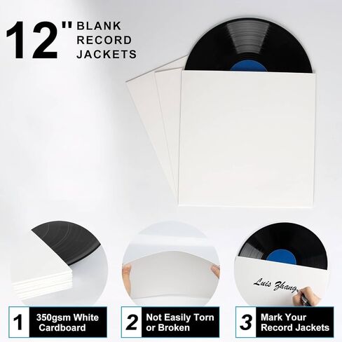 20ct 12-Inch LP Vinyl Record Jackets - 350gsm White Cardboard Covers, Blank Album for Outer Sleeves, No Center Hole, for CD Collection in Kuwait