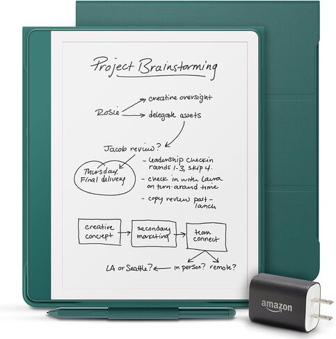 New Amazon Kindle Scribe Essentials Bundle including New Kindle Scribe (64GB) - Tungsten, Premium Pen, Leather Folio-Black, and Power Adapter in Saudi Arabia