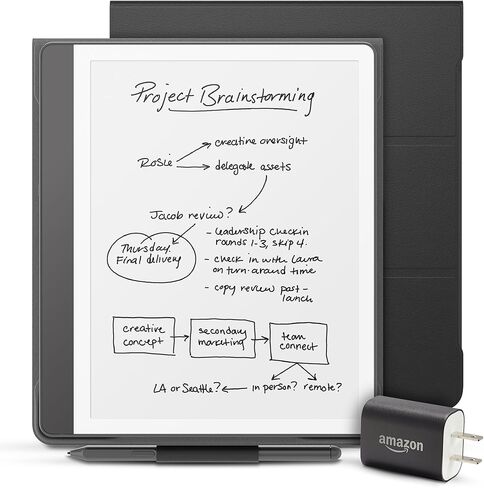 New Amazon Kindle Scribe Essentials Bundle including New Kindle Scribe (64GB) - Tungsten, Premium Pen, Leather Folio-Black, and Power Adapter in Saudi Arabia