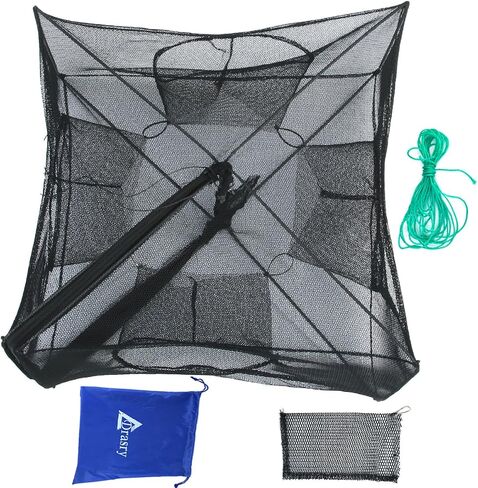 Drasry Black Fishing Bait Trap Foldable Fish Net for Minnow Crab Crayfish Crawdad Shrimp Trap Cast Net Dip Cage Collapsible Easy Use 4 6 Hole Fishing Accessories in Saudi Arabia