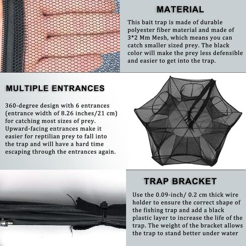 Drasry Black Fishing Bait Trap Foldable Fish Net for Minnow Crab Crayfish Crawdad Shrimp Trap Cast Net Dip Cage Collapsible Easy Use 4 6 Hole Fishing Accessories in Saudi Arabia