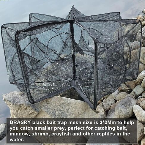 Drasry Black Fishing Bait Trap Foldable Fish Net for Minnow Crab Crayfish Crawdad Shrimp Trap Cast Net Dip Cage Collapsible Easy Use 4 6 Hole Fishing Accessories in Saudi Arabia