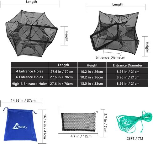 Drasry Black Fishing Bait Trap Foldable Fish Net for Minnow Crab Crayfish Crawdad Shrimp Trap Cast Net Dip Cage Collapsible Easy Use 4 6 Hole Fishing Accessories in Saudi Arabia