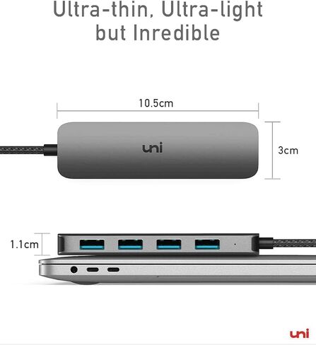 UNI USB C to USB Hub Multiport Adapter ، Aluminium 4 Ports USB C Flitter for Laptop ، Slim Thunderbolt 3/4 Data USB Hub متوافق مع MacBook Pro/Air ، iPad Pro ، Dell ، Chromebook | لوحة المفاتيح ، الماوس ، HDD in Kuwait