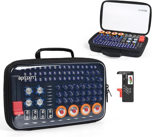 Luxtude Battery Organizer Storage Case with Tester, Clear Batteries Storage Organizers Holds 102 PCS, Hard Battery Holder Organizers, Drawer Caddy & Daddy,Camping Accessories (Batteries Not Included) in Saudi Arabia