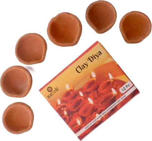 SATVIK Handmade Clay Diya 12 Pc Set. Traditional Terracotta Natural Earthen Oil Lamp Diyas Welcome Dia with Cotton Wicks Batti. Diwali Deepawali Decoration Indian Housewarming Return Gift Items in Saudi Arabia