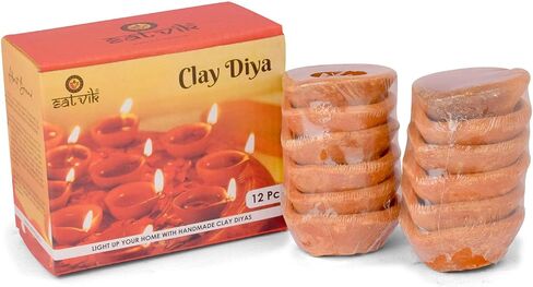 SATVIK Handmade Clay Diya 12 Pc Set. Traditional Terracotta Natural Earthen Oil Lamp Diyas Welcome Dia with Cotton Wicks Batti. Diwali Deepawali Decoration Indian Housewarming Return Gift Items in Saudi Arabia