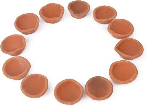 SATVIK Handmade Clay Diya 12 Pc Set. Traditional Terracotta Natural Earthen Oil Lamp Diyas Welcome Dia with Cotton Wicks Batti. Diwali Deepawali Decoration Indian Housewarming Return Gift Items in Saudi Arabia