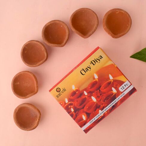 SATVIK Handmade Clay Diya 12 Pc Set. Traditional Terracotta Natural Earthen Oil Lamp Diyas Welcome Dia with Cotton Wicks Batti. Diwali Deepawali Decoration Indian Housewarming Return Gift Items in Saudi Arabia