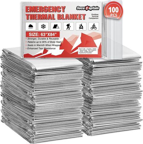 SecuCaptain Survival Emergency Thermal Blankets: Extra Large 84" x63" Space Mylar Blanket Kit for Outdoor Cold Winter Camping Hiking Car Bug Out Bag or First Aid - 10 Pack in Kuwait