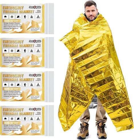 SecuCaptain Survival Emergency Thermal Blankets: Extra Large 84" x63" Space Mylar Blanket Kit for Outdoor Cold Winter Camping Hiking Car Bug Out Bag or First Aid - 10 Pack in Kuwait