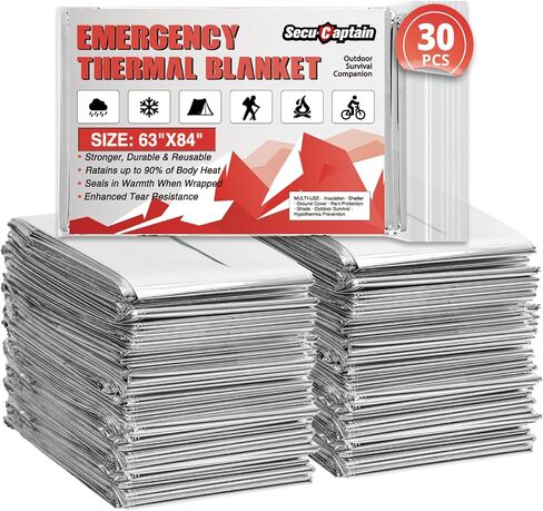 SecuCaptain Survival Emergency Thermal Blankets: Extra Large 84" x63" Space Mylar Blanket Kit for Outdoor Cold Winter Camping Hiking Car Bug Out Bag or First Aid - 10 Pack in Kuwait