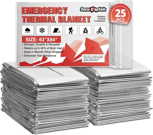 SecuCaptain Survival Emergency Thermal Blankets: Extra Large 84" x63" Space Mylar Blanket Kit for Outdoor Cold Winter Camping Hiking Car Bug Out Bag or First Aid - 10 Pack in Kuwait