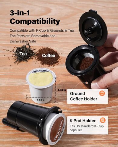 SHARDOR K Cup Coffee Maker With Bold Setting, Single Serve Hot & Iced Coffee Maker for K-Cup and Grounds, 52oz Removable Water Tank, 6 to14oz Brew Sizes, Pod Coffee Machine With Reusable Filter, Grey in Saudi Arabia