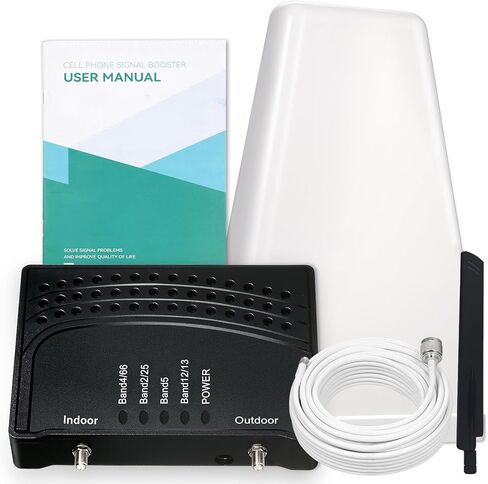 Cell Phone Booster for Home & Office,Up to 2000 sq ft,Cell Phone Signal Booster with Band 66/25/2/4/5/12/13/17,Boost 5G 4G Data for All U.S. Carriers FCC Approved Cell Booster (Black) in Kuwait