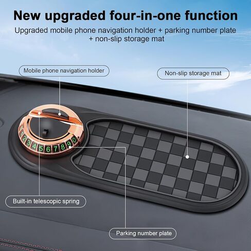 Multifunction Car Anti-Slip - Rotatable Anti Skid Dashboard with Phone Holder - Car Gadgets - Large for Phones Sunglasses Keys - Universal Car Anti Slip with Temporary Parking Number (black 01) in Kuwait