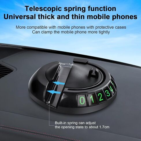 Multifunction Car Anti-Slip - Rotatable Anti Skid Dashboard with Phone Holder - Car Gadgets - Large for Phones Sunglasses Keys - Universal Car Anti Slip with Temporary Parking Number (black 01) in Kuwait