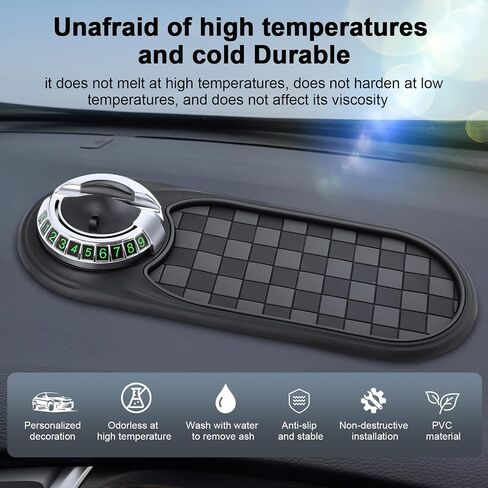 Multifunction Car Anti-Slip - Rotatable Anti Skid Dashboard with Phone Holder - Car Gadgets - Large for Phones Sunglasses Keys - Universal Car Anti Slip with Temporary Parking Number (black 01) in Kuwait