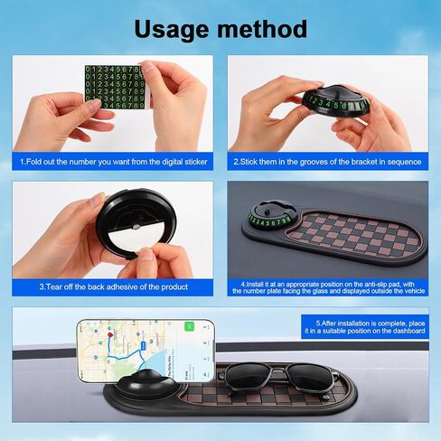 Multifunction Car Anti-Slip - Rotatable Anti Skid Dashboard with Phone Holder - Car Gadgets - Large for Phones Sunglasses Keys - Universal Car Anti Slip with Temporary Parking Number (black 01) in Kuwait